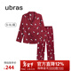 ubras流光滿(mǎn)印翻領(lǐng)短袖短褲套裝家居服睡衣女薄款舒適居家 【女款】長(cháng)袖長(cháng)褲-好奇貓貓-紅 XL