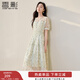 香影小清新碎花雪紡連衣裙女2025夏裝新款氣質(zhì)泡泡袖綠色印花裙子 淺綠 L 165/88A/110-125斤