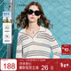 三彩2026春季新款條紋針織衫翻領(lǐng)毛衫寬松落肩袖套頭女