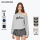 ANN ANDELMAN【明星同款】發(fā)泡印花斜領(lǐng)單肩衛衣女套頭露肩上衣 灰色 S