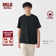 MUJI男式天竺編織圓領(lǐng)短袖T恤男士打底衫男款休閑上衣夏季男裝 黑色 XL (180/104A)