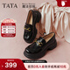 他她（TATA）英倫厚底顯高樂(lè )福鞋女鞋jk學(xué)院加絨小皮鞋單鞋7OL34CA5 黑色（寬版-跟高6CM） 37