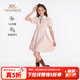 英氏（YEEHOO）女童連衣裙兒童裙子夏季裝時(shí)尚淑女學(xué)院風(fēng)半袖公主裙新款中小童裝 珍寶樂(lè )園淡粉 【5A抗菌】 150