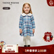 Teenie Weenie  Kids小熊童裝秋季女寶寶復古蕾絲邊翻領(lǐng)格紋連衣裙 藍色 110 cm