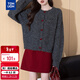 唐獅（TonLion）2025秋冬撞色扣設計圓領(lǐng)開(kāi)衫女針織外套韓版高級感減齡上衣女