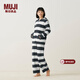 MUJI女式發(fā)熱毛毛紗家居連帽開(kāi)衫睡衣上衣單件家居服冬季可外穿保暖 深灰色條紋 S -M(160/84A)