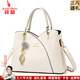 袋鼠卡拉三八節禮物品牌女士手提包軟皮包包2026新款氣質(zhì)媽媽結婚包斜挎包 米白色（配禮盒+手包卡包）