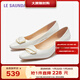 萊爾斯丹【花影】2025春季新款優(yōu)雅方頭粗跟絲綢感真皮女鞋通勤單鞋41007 米白色 CRK 肌理感飾扣41007 38