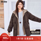 MsShe【假兩件可拆連帽羽絨服】大碼女裝2025冬裝胖mm白鴨絨外套 拿鐵色現貨 3XL