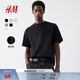 H&M男裝女裝T恤秋冬情侶裝重磅純棉寬松圓領(lǐng)紅色短袖打底衫0608945 黑色 L 175/108 （建議尺碼拍小一碼）