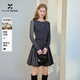 香影假兩件針織收腰連衣裙女2026春季新款學(xué)院風(fēng)絞花拼接花苞短裙 中灰 L 165/88A/110-125斤