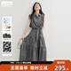 對白復古假兩件格紋襯衫連衣裙女2025夏新款高腰綁帶純棉無(wú)袖長(cháng)裙 黑白格 XL