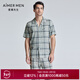 愛(ài)慕先生家居服男士24SS縱享絲滑家居格紋含莫代爾短袖睡衣五分睡褲NS41K8 灰綠格-家居上衣 XL (175)