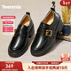 天美意樂(lè )福鞋粗跟學(xué)院英倫女鞋復古皮鞋女單鞋2026春新款 黑色 36