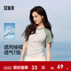 森馬（Semir）涼感T|短袖T恤女夏季撞色插肩袖修身褶皺刺繡顯瘦小心機上衣 灰綠色調00324 M