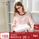 三彩2026春季新款圓領(lǐng)條紋針織衫長(cháng)袖開(kāi)衫外套繡花新年毛衫M