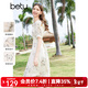 百圖betu女裝夏季新款連衣裙國潮印花圓領(lǐng)夏天收腰裙子2403D01 米白 S
