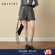 詩(shī)凡黎（‘S EIFINI）詩(shī)凡黎翻邊A字寬松休閑褲2025秋新款高腰顯瘦百搭闊腿西裝短褲女 煙灰 M