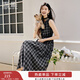 香影黑色格子無(wú)袖連衣裙女2026春季新款復古法式中長(cháng)款收腰a字裙 黑色 S 155/80A/85-95斤