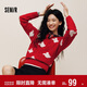 森馬（Semir）迪士尼紅色毛衣女可愛(ài)米奇提花騏驥紅寬松圓領(lǐng)套頭衫101125107004