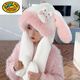 G.duck耳朵會(huì )動(dòng)兒童帽子秋冬毛絨加厚一體帽女孩子護耳保暖男寶寶兩件套 胖小兔子【白+粉色】捏捏耳朵會(huì ) 建議5-10歲
