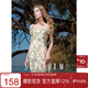 三彩2025春季新款暈染印花連衣裙法式大方領(lǐng)度假荷葉邊長(cháng)裙M