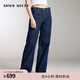 MISS SIXTY【免費改褲】時(shí)尚低腰紐扣門(mén)襟復古深藍色顯瘦直筒牛仔褲女百搭 深藍 S (25-26碼)