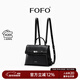 FOFO小號牛皮雙肩包女設計師高級感小眾通勤真皮單肩斜挎手提背包 黑色