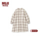 MUJI大童 法蘭絨 長(cháng)袖連衣裙 女童童裝裙子25年冬季純棉CB1PGA5A 米白色格紋 130 /64A