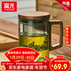 富光玻璃杯茶杯男女辦公帶把花茶杯茶水分離過(guò)濾泡茶杯子家用水杯 青灰色【耳型木把手】400ml