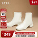 他她Tata靴子女奶皮靴法式氣質(zhì)短靴女靴通勤瘦瘦靴 米白（絨里） 38