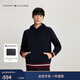 Tommy Hilfiger秋冬男裝休閑通勤拼色條紋小繡標合身版抓絨連帽套頭衛衣 藏青色DW5 M （推薦：135-150斤）