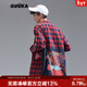 古由卡（GUUKA）潮牌純棉格子長(cháng)袖襯衫男春新款 青少年情侶飄帶格紋寬松襯衣百搭 紅色 M