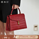 西木汀 布朗尼 鱷魚(yú)紋真皮手提婚包女新娘單肩紅色高級感女包 瑪瑙紅