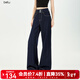 百圖betu女裝2025夏季新款牛仔闊腿褲撞色線(xiàn)微喇仿牛仔長(cháng)褲女2507X04 深牛仔藍 M