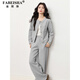 法貝莎品牌小香風(fēng)休閑套裝女2026春季新款圓領(lǐng)短外套通勤闊腿褲兩件套 淺花灰 S