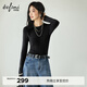 伊芙麗（eifini）蔣欣代言圓領(lǐng)100%可機洗羊毛打底衫女裝修身2025秋裝新款 黑色 圓領(lǐng) M 105-115斤