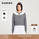 SANDRO季末6折SANDRO2025秋冬新款女裝法式灰色撞色荷葉領(lǐng)短款針織開(kāi)衫 24/灰色 S (1)