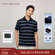 Tommy Hilfiger【透氣舒適】春夏男裝珠地網(wǎng)眼復古休閑寬條紋短袖T恤POLO衫 藏青深藍條紋FAP L （推薦：150-165斤）