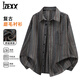 IZEXX復古條紋古著(zhù)襯衫男款春季寬松翻領(lǐng)休閑長(cháng)袖襯衣ZC72咖啡XL