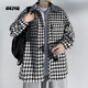 OEMG千鳥(niǎo)格毛呢外套男裝春秋冬季加絨潮牌寬松大碼加厚小香風(fēng)夾克衣服 白色 M [建議90-110斤]