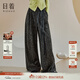 日著(zhù)（rizhuo）原創(chuàng  )設計女裝2025年春季新款復古回潮拼接寬松高腰拖地花麻闊腿褲 花黑麻 L