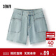 森馬（Semir）森柔|牛仔褲女夏季做舊半松緊腰短褲復古潮流直筒褲103325122001