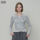 Teenie Weenie小熊女裝T恤26春新款簡(jiǎn)約休閑假兩件V領(lǐng)撞色拼接長(cháng)袖 中灰色 S