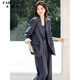法貝莎品牌高智感西裝套裝女2026春季新款經(jīng)典廓形撞色拼接通勤兩件套 深灰藍 L