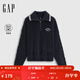 蓋璞（GAP）女裝春款logo刺繡寬松雪尼爾半開(kāi)襟針織衫上衣793680 海軍藍 M (165/88A)亞洲尺碼