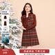 香影新年穿搭紅色連衣裙套裝2026春季新款英倫格子裙毛衣兩件套女 紅色 S