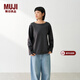 MUJI女式 粗棉線(xiàn)條紋長(cháng)袖T恤上衣打底衫女款女裝純棉春季BB2ADC6S 煙熏藍色條紋 XL (165/92A)