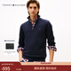 Tommy Hilfiger【半拉鏈立領(lǐng)】秋冬男裝純棉平紋純色商務(wù)休閑通勤針織衫 【半拉鏈毛衣】藏青色FAP M （推薦：135-150斤）