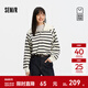森馬（Semir）商場(chǎng)同款|衛衣女冬季磨毛背心條紋插肩袖上衣2025新款兩件套 白黑色調00319 S